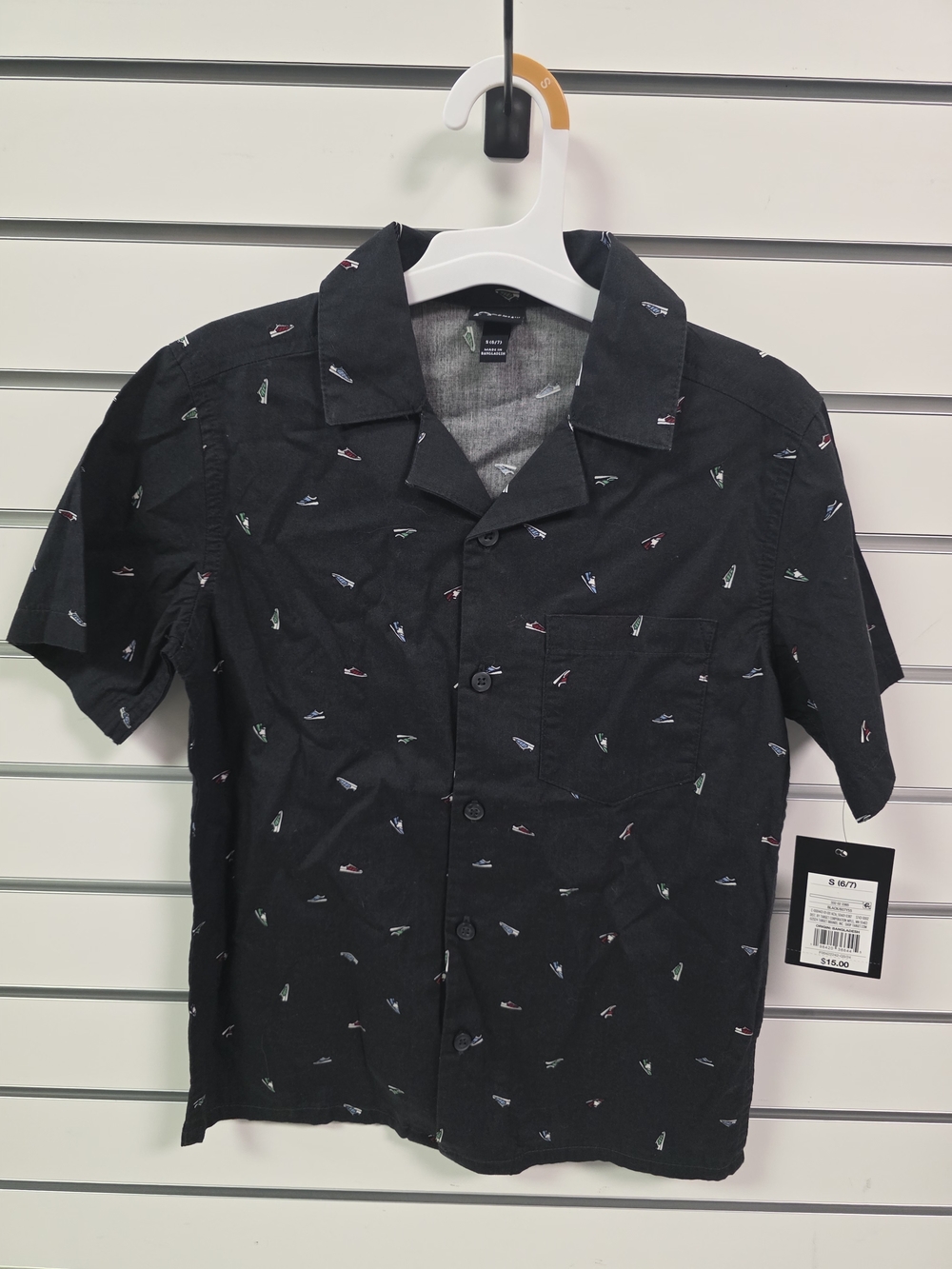 art class Black Short-Sleeve Button-Down Shirt with Mini Print